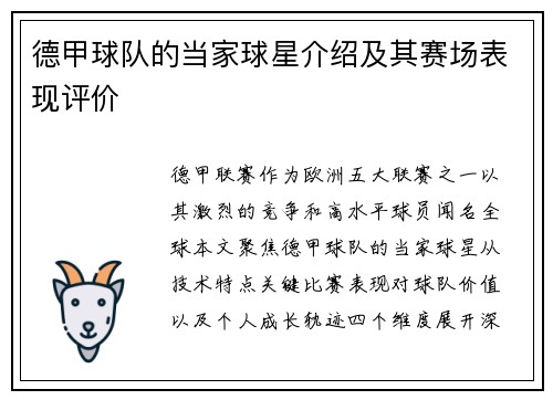 德甲球队的当家球星介绍及其赛场表现评价